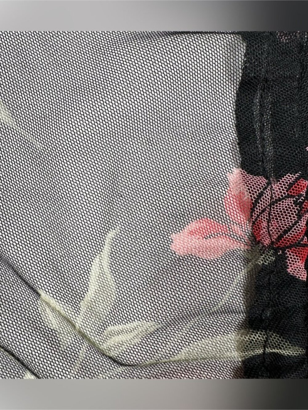 Sheer Mesh Floral Crop Top XS Black Red Cinch Tie Front Ruched Festival‎ Fairy - Picture 6 of 9